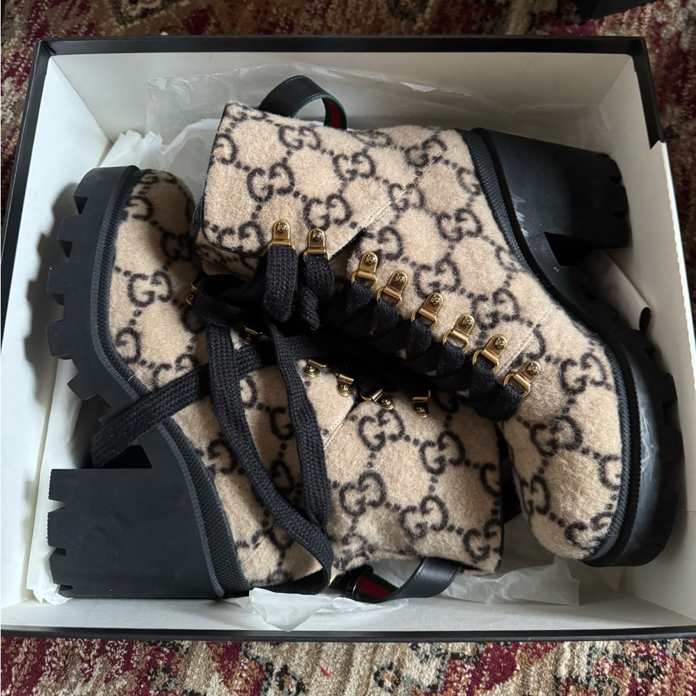 Gucci GG Monogram Wool Ankle Boots